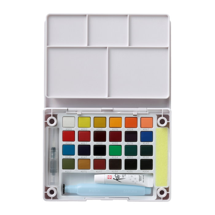 Sakura Koi Water Colors Pocket Field Sketch Box con 24 medias pastillas y medio iridiscente